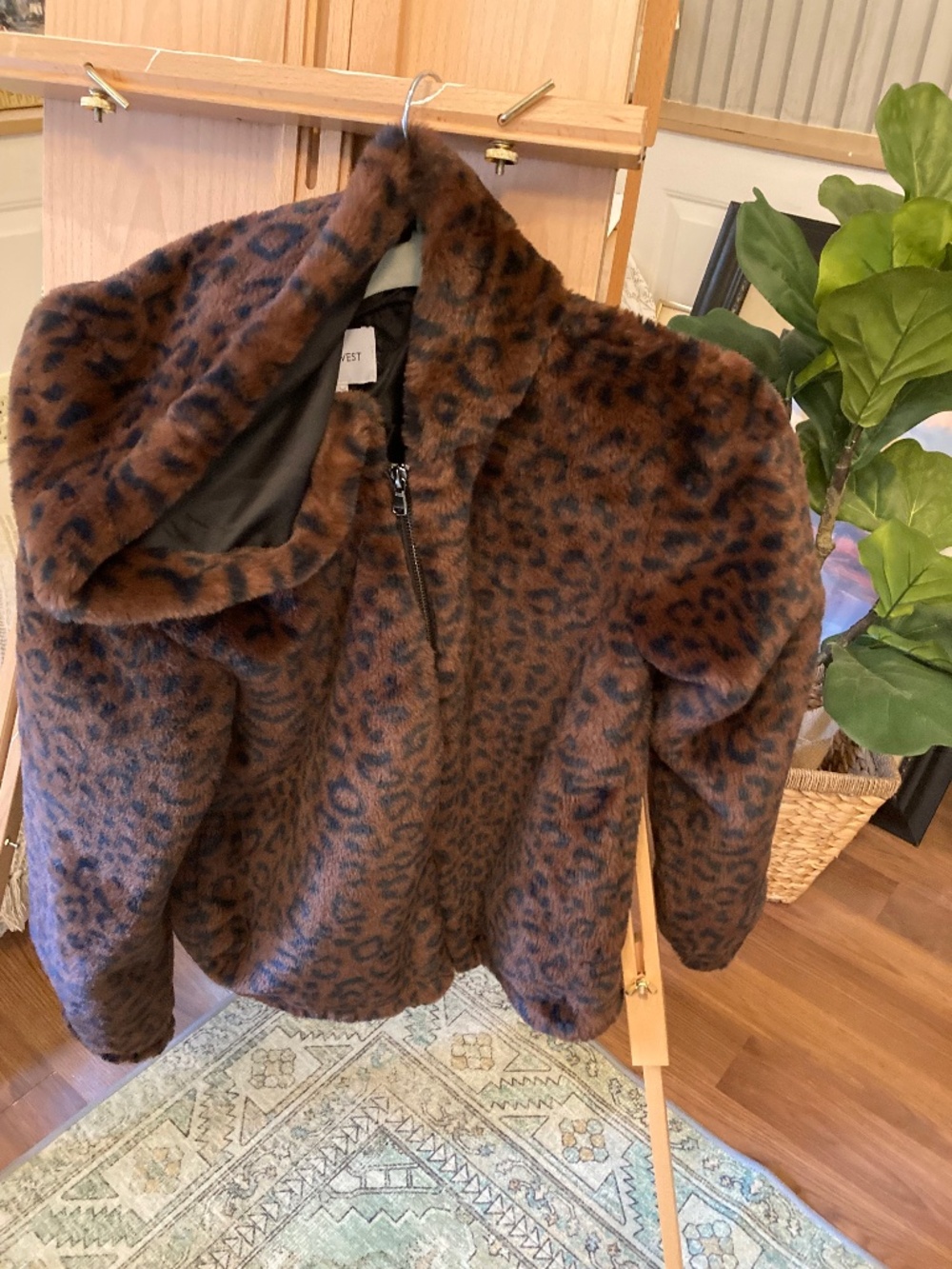 NWOT Nine West Leopard Hooded Bomber Jacket